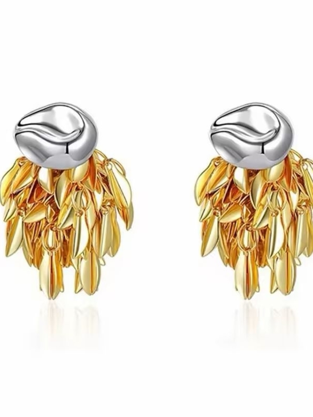 Gold and Silver Leaf Cluster Drop Earrings - Picture 5 of 11